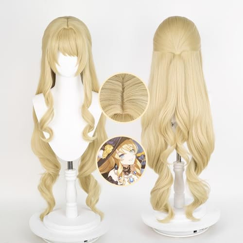 Anime Cosplay Perücke, Genshin Impact Perücke, mit zwei Perückenkappen, für Halloween, Party & etc. (Navia Cosplay)