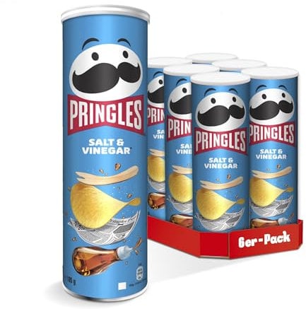 Pringles Salt & Vinegar (8 x 165 g) – der unwiderstehliche Snack-Klassiker in der praktischen Dose – knackige Chips mit Salz und Essig Geschmack – Pop. Play. Eat.