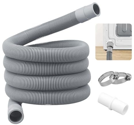Violotoris 3 Meter Rallonge Tuyau Vidange Machine a Laver, Tuyau Machine à Laver, Drain Universel EVA avec Connecteur, Tuyau Flexible pour Machine à Laver, 2 Pinces, pour Lave-Linge, Lave-Vaisselle