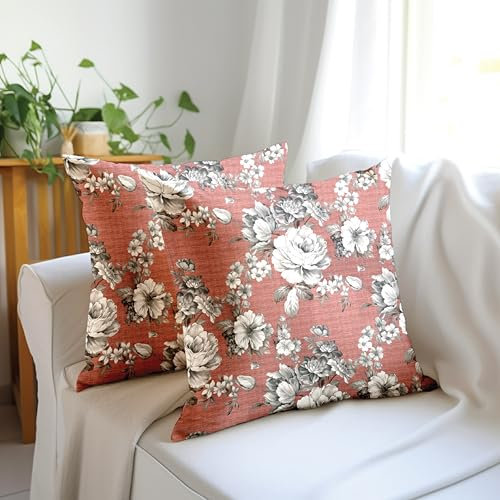 Encasa XO Dekorativer Kissenbezug, 50 x 50 cm, englische Rose, Blumen-Digitaldruck, großer quadratischer Kissenbezug für Stuhl, Sitz, Bett, Büro und Zuhause, 2 Stück