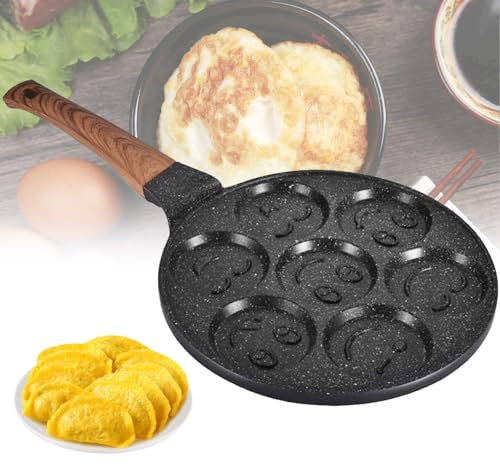 ZPRMMN Padella for pancake a induzione, padella for pancake con faccina sorridente antiaderente, mini macchina for pancake a 7 fori for bambini