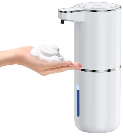Distributeur de Savon Automatique, Distributeur Savon Automatique Mural, sans Touche Distributeur Savon Mousse capteur 380ml avec USB Rechargeable, étanche IPX5 pour Salle de Bain et Cuisine.