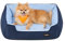 Feandrea Hundebett, Hundekissen in Leinenoptik, Hundekorb, erhöhte Ränder, rutschfeste Unterseite, Bezug abnehmbar waschbar, M, für kleine Hunde, 70 x 55 x 21 cm, blassblau PGW010Q01