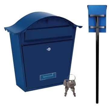 Setpoint Briefkasten mit Standfuß, Namenssschild & 2 Schlüsseln, Stahl Blau 37x36cm