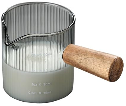 soulnioi Coffee Shot Glasses Measuring Cup with Wood Handle, Borosilicate Glass with Scale, Milk Espresso Shot Glasses (90ML-C1)