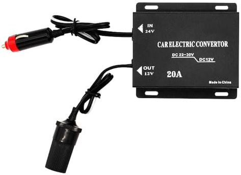 DollaTek Convertitore di alimentazione per auto da 24 V a 12 V con presa accendisigari, 20 A, nero, uscita 12 V CC, 240 W, confezione da 1
