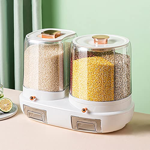 Cereal Dispensers Rice And Grain Storage Container Rotating Grain Container Multi Grid Food Grain Storage Container Multifunctional Cereal Rice Bucket For Household Kitchen Dry Food Rice
