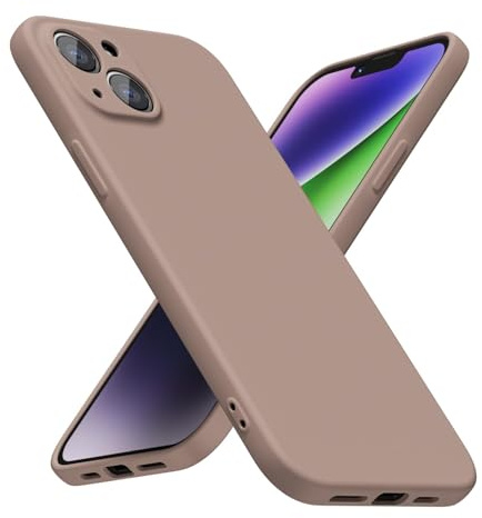 LoeoeL for iPhone 14 Phone Case Silicone, Minimalist Ultra Thin Slim Soft Rubber Gel Solid Color Matte TPU Cute Case for Women Men, Girly Plain Aesthetic Design & Camera Cover Protection, Brown Fall