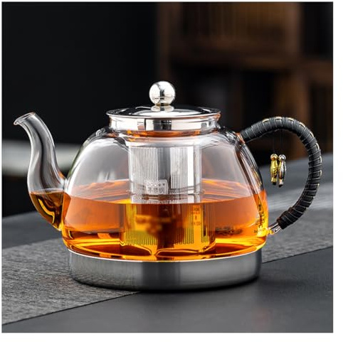 Teiera speciale per fornello a induzione Manico freddo, vetro borosilicato resistente al calore Filtro interno in acciaio inox Bollitore da tè in vetro fiore T