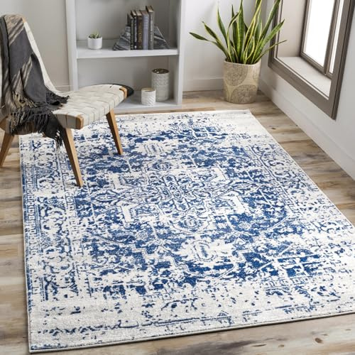 Livabliss Syracusa Vintage Rug - Area Rugs Living Room 140x200 cm, Dining Floor, Kitchen, Traditional Multicoloured Boho Style, Easy Care Pile, Bohemian Large Rug, Blue and Beige | Traditional Multicolour Boho Design, For Living Room, Dining & Kitchen, Easy Care Pile