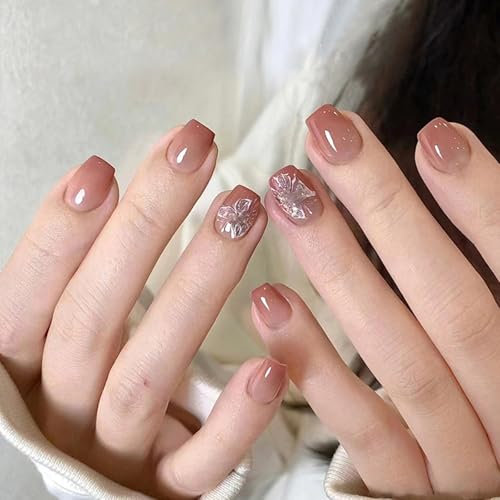 Boloshine 24 Pcs False Nails Short, Moonlight Butterfly Ballerina Press on Nails, Acrylic Stick on Nails Full Cover Fake Nails Women Girls Nail Art Accessories