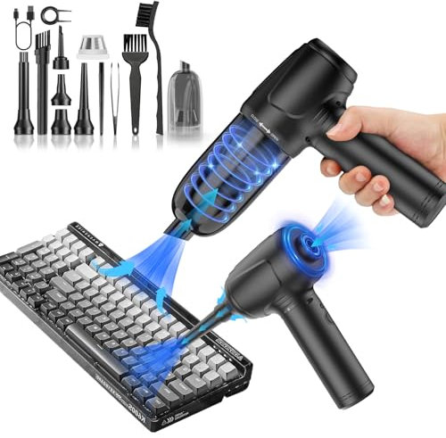 Combo de Aspirador y soplador de Polvo eléctrico 2 en 1, Plumero de Aire comprimido de 3 velocidades 120000 RPM, Kit de Limpieza de Teclado de 9000mAh con luz LED y Cepillo de Limpieza