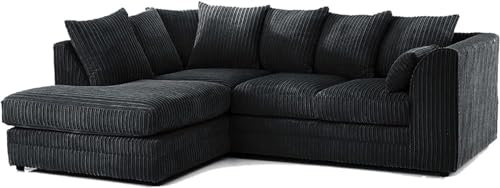 ET Jumbo Cord Fabric Sofa - 3 Seater and 2 Seater - Jumbo Cord Fabric (Black, Left Hand Corner)