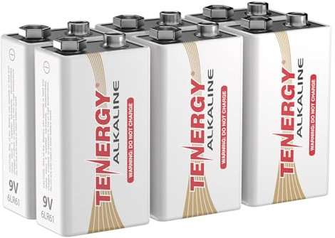 Tenergy 6LR61 9V Alkaline Battery, Non-Rechargeable Battery for Smoke Alarms, Guitar Pickups, Microphones and More, 6 Pack