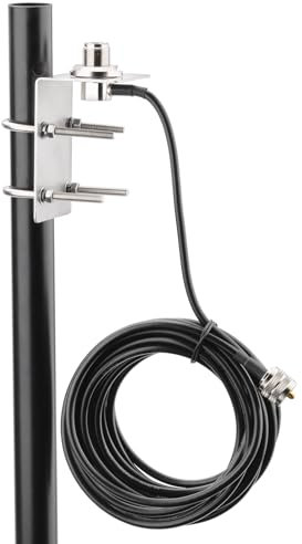 Bingfu Soporte de Montaje de Antena de Acero Inoxidable con Pernos en U, Orificio de 16 mm, RG58 UHF PL259 a SO239 Cable Coaxial de 5 Metro para Radios Móviles y de Jamón
