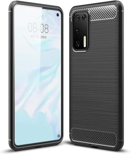 Max Power Digital Funda para móvil Huawei P40 Carcasa Protectora Antigolpes Silicona Negra Diseño Fibra de Carbono Resistente Absorción de Choque [Compatible Carga Inalámbrica]