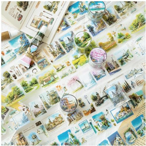 Arpaper Washi Tape Stickers Set,Scrapbooking Stickers,Bullet Journal Zubehör Stickers,6 Rolls PET Travel Scenery Aesthetic Stickers Decorative for Journal Zubehör,Photo Album(Start a journey series)