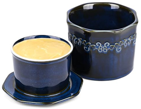 Gaethra Beurrier à Eau, Beurrier Français en Céramique, Pot à Beurre Français pour Comptoir, Lavable au Lave-Vaisselle, A Conserver à Température Ambiante, pour Servir du Beurre Frais à Tartiner