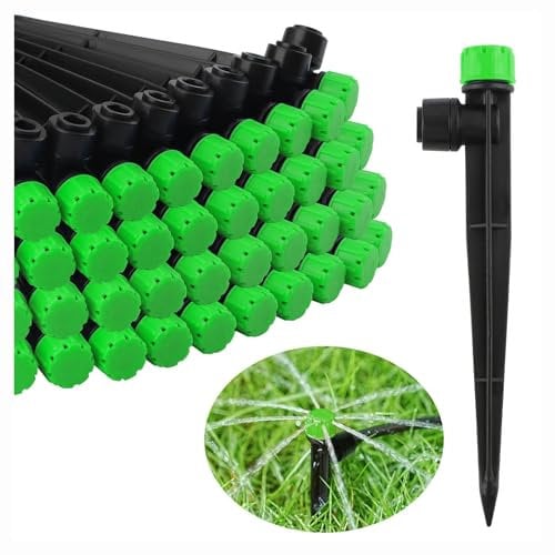 Kalolary Drip Irrigation Emitters - Quick Connect Adjustable 360 Degree Water Flow Drippers Emitters for 1/4 Tubing, Garden Irrigation Drippers for House Garden Flower (8 Holes-50P, Green)