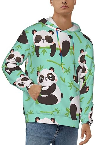 ZORIN Sweat à capuche décontracté pour homme avec poche panda mignon et bambou 3D, Noir , XXL