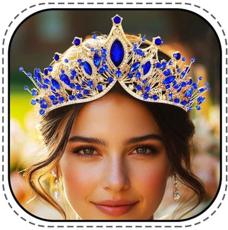 Evlry Hochzeits-Diademe und Kronen, blaue Strass-Königin-Krone, Kristall-Braut-Prinzessinnen-Diademe für Frauen