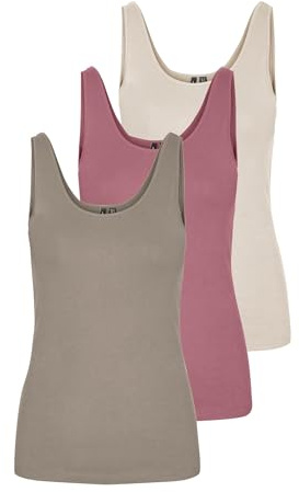 VERO MODA Women's Vmmaxi My Soft Uu Tank Noos Top, Pack of 3 (Vintage Khaki, mesa Rose, Birch), XXL
