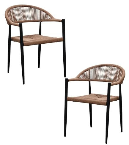 LEBENSwohnART 2er-Set wetterfester Stuhl Fuerte Natural schwarz Aluminium Rattan Gartenstuhl Outdoor