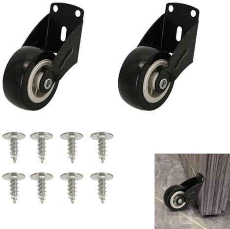 Ruedas de portería resistentes para puertas anticaída, ruedas pequeñas para muebles, montaje lateral con tornillos para puerta de madera, 272 kg de capacidad de carga (2 unidades)