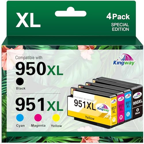 KINGWAY 950XL 951XL Kompatible für HP 950 XL/951XL Multipack Druckerpatronen für HP Officejet Pro 8600 Patronen 8620 8610 8100 8615 8625 8630 8640 8660 276dw 251dw (Schwarz Cyan Magenta Gelb)