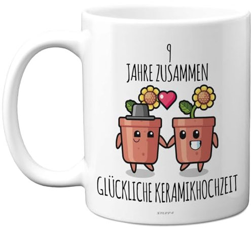 9. Hochzeitstag Jahrestag Jubiläumsgeschenke - 9 Jahre Zusammen Keramik Hochzeit - Hochzeitstag Tasse für Männer Frauen, 325 ml Premium-Keramiktasse, Spülmaschinenfest