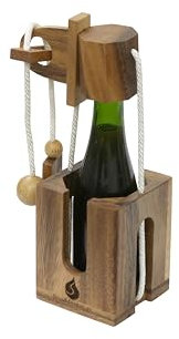 Handcrafted Wooden Beer Bottle Puzzle – Unique Bottle Lock Brain Teaser Game – Eco-Friendly Wood Beer & Wine Gift Holder – Party Challenge Puzzle for Adults (Classic)