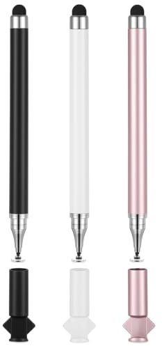 Guduling 3pcs Phone Stylus,Touch Screen Pen with Stand Cap, Universal 2-in-1 Stylists Pens for Touch Screens, Android, Phone, Pad, Tablets, High Precision, Black/White/Rose Gold