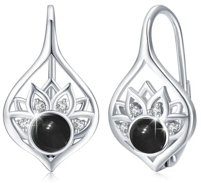 Lotus Ohrringe für Damen 925 Sterling Silber Geburtsstein Lotus Blume Ohrringe Leverback Creolen Yoga Schmuck Geschenke für Frauen Damen