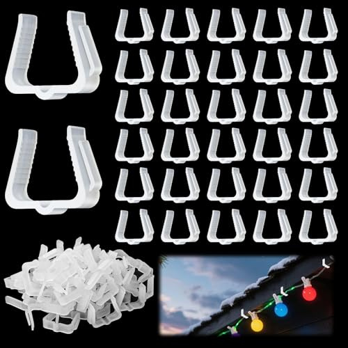 80 Stück Dachrinnenhaken für Lichterketten Halterung Dachrinne | Kunststoff Dachrinnenhalter, Befestigung Lichterkette Regenrinne Weihnachtslicht Clips für Fascia Board Traufen Decke Zäune