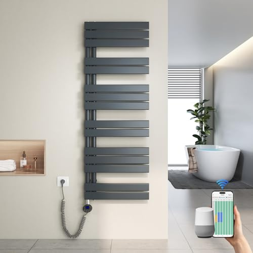 Heilmetz Badheizkörper Elektrisch Heizkörper Bad mit WiFi Digitalem Thermostat Handtuchheizkörper mit Timer-Funktion 1385x500mm 800 Watt für Badezimmer/Wohnzimmer Anthrazit