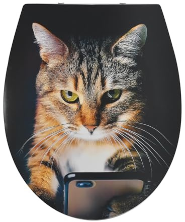 MSV – Pacha PP WC-Sitz – Absenkautomatik – 45,5 x 37,2 x 4 cm – Schwarz – Universelles Design, geeignet für Familien – Einfache Montage und Reinigung