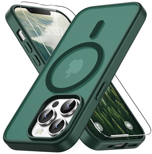 Vansdon Magnetic Case for iPhone 13 Pro - Forest Green | Incl 1 Tempered Glass, MagSafe Compatible, Military-Grade Drop Protection, Slim Translucent Matte Shockproof Case