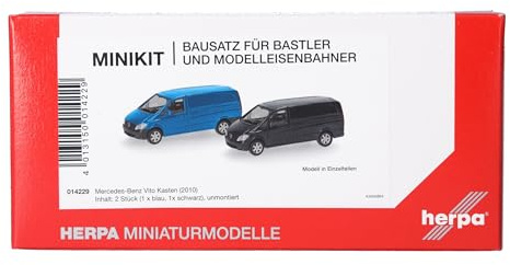 Herpa Modellbausatz MiniKit Mercedes-Benz Vito Kasten (W639 Facelift / 2010), enzianblau und schwarz (2 Stück), Miniatur im Maßstab 1:87, Sammlerstück, Kit für Modellbau, Kunststoff
