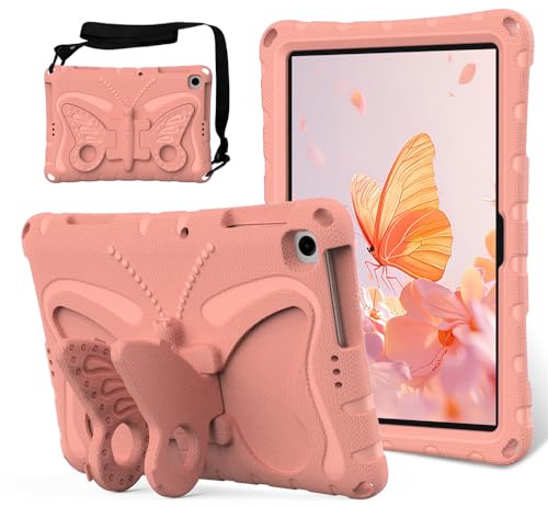 Maikavtouk Kids Friendly Case for Lenovo Tab M10 3rd Gen 10.1 2022 TB328FU/XU,Cute Butterfly EVA Foam Washable Case & Kickstand,Shockproof Full Body Protection Cover & Shoulder Strap (Pink)