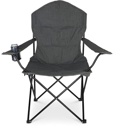 Relaxdays Campingstuhl, klappbar, Armlehnen, Getränkehalter, Tragetasche, HxBxT: 106x90x45 cm, 100 kg, Klappstuhl, grau