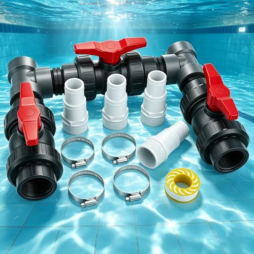 VeftBltrem Solar Bypass Set 50 mm für Poolheizung, 3-Wege Bypass-Set für Wärmepumpe & Solaranlage, Pool Bypass Komplettset mit flexiblen Schläuchen & T-Stücken – einfache Installation ohne Löten