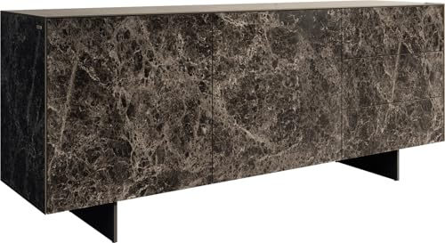 DELIFE Kommode Cuor Keramik Emperador Extra Lucidato Dunkelbraun 180 cm 2 Türen 3 Schubfächer Fuß Schwebeoptik Metall Schwarz Sideboard