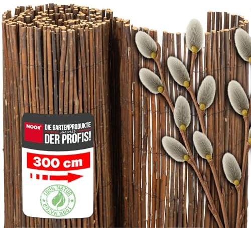 NOOR Weidenmatte Oxford Natur 1,50 x 3,00 m - Natürlicher Sicht- und Windschutz aus Weidenzweigen für Garten, Terrasse & Balkon - verwebt mit verzinktem Draht