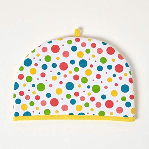 HOMESCAPES Tea Cosy, Kannenwärmer bunt gepunktet, Teewärmer aus Baumwolle, isolierende Haube für Teekanne, Abdeckung für Tee- und Kaffeekannen