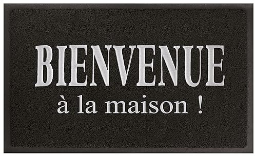 Douceur d'Intérieur TAPIS D'ENTREE 45X75 PVC MAISON NOIR/GRIS, Coton, 45x75 cm