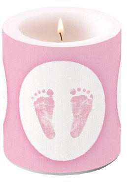 Ambiente Tischkerze Taufe Babyfüßchen in Rosa, 90 mm