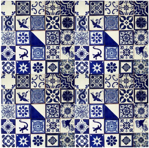 Color y Tradicion 100 Handbemalt Talavera (Mexikanischen Fliesen 10,2 x 10,2 cm Blau & Weiß