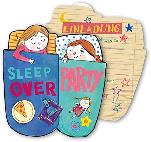 DH-Konzept 6 Einladungskarten * SLEEPOVER * für eine Übernachtungs-Party Kinder Geburtstag Party Einladung Einladungen Karte Mottoparty