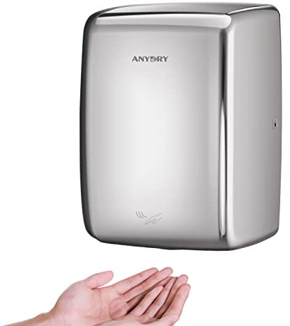 anydry 2803D Mini Asciugamani ad Aria,Asciugamani Elettrico con Fotocellula,a Parete,Igienico e salvaspazio. Guscio in Acciaio Inossidabile Resistente.1350W. (Lucidato)