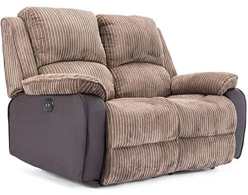 More4Homes POSTANA ELECTRIC HIGH BACK JUMBO CORD FABRIC RECLINER 3 + 2 + 1 SOFA ARMCHAIR SET SUITE (Brown, 2 Seater)
